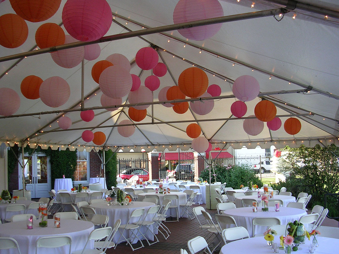 Decorated tent on patio