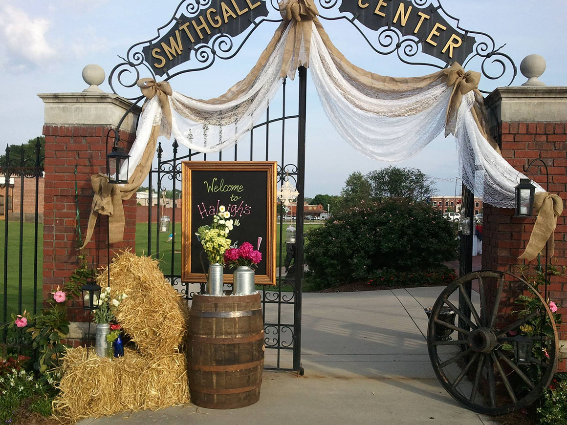 Gate transformed for a denim and diamonds themed party